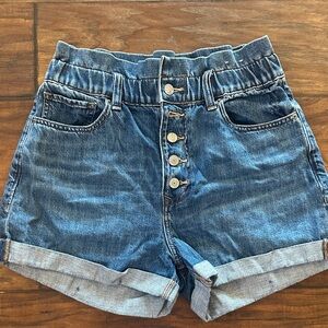 Express Button-Front High-Waist Denim Shorts - Blue